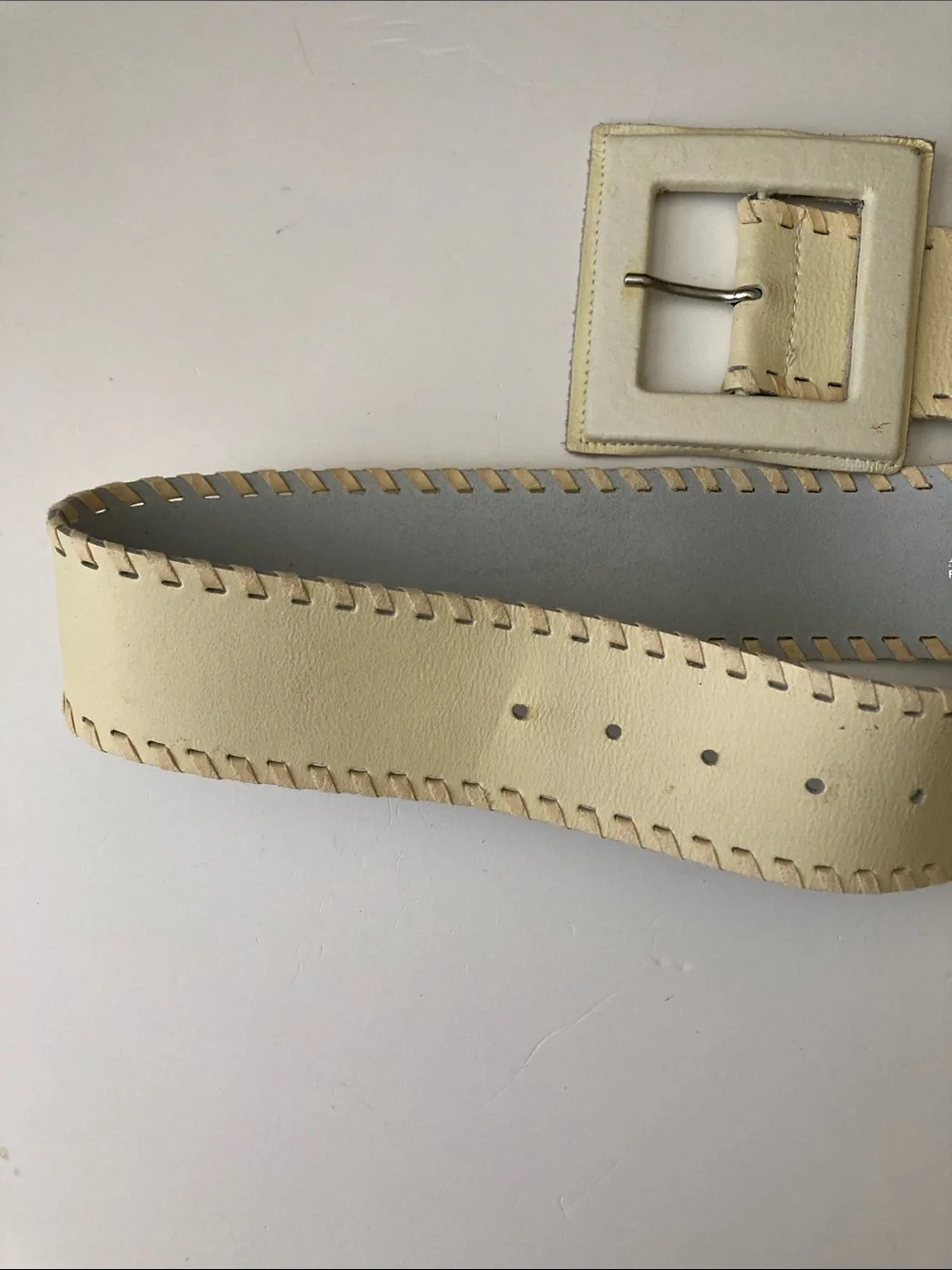 Vintage Antoniazzi Firenze Wide Leather Belt hXL White Cream Made in Italy